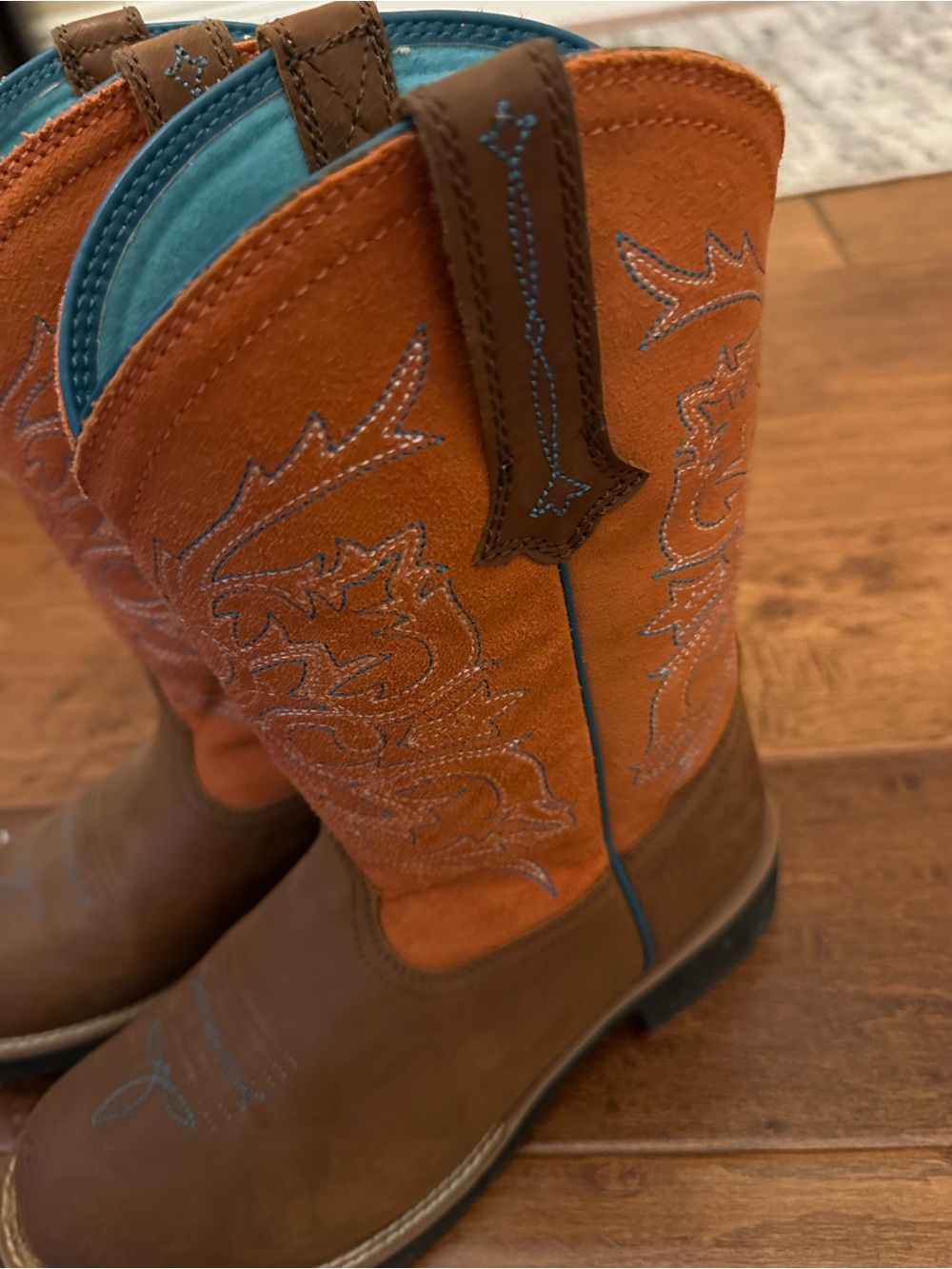 Ariat Brown and Orange Western women Boots with Teal Lining